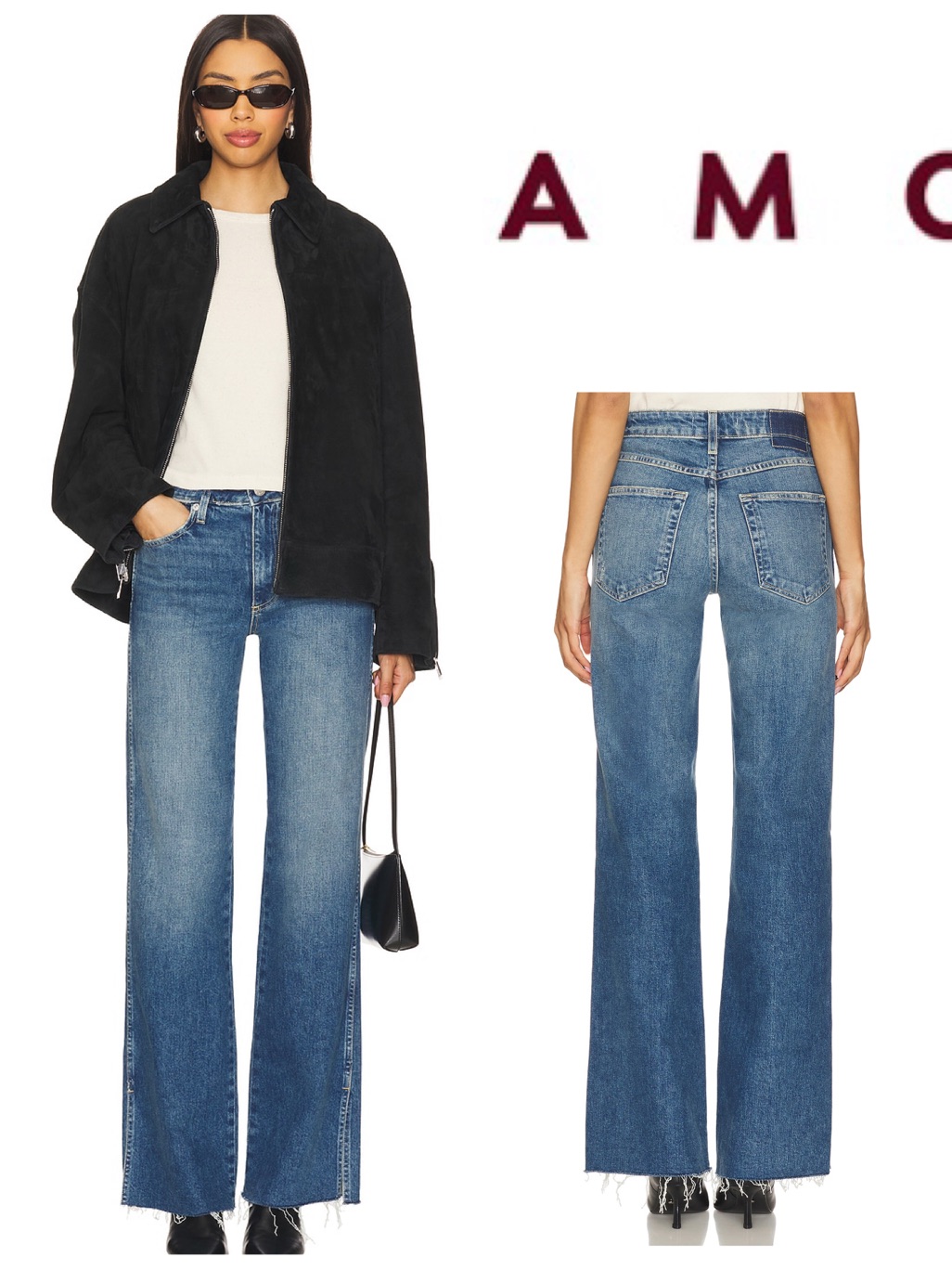 Amo Blue Mid-Rise Wide-Leg Jeans With Raw Hem